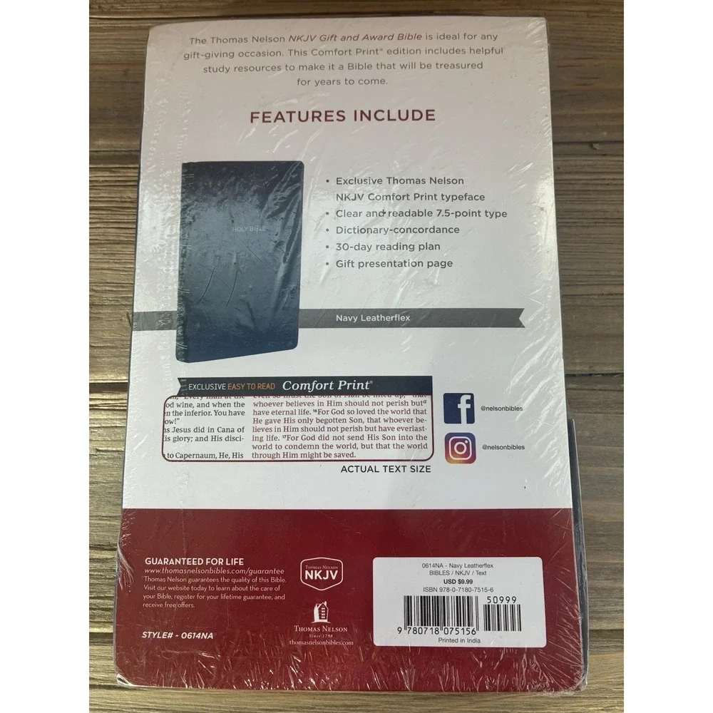 NIB NKJV Gift & Award Bible Blue Leather Flex